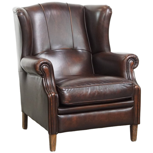 Luxe En Comfortabele Oorfauteuil In Engelse Stijl Gemaakt Van Rundleer 1