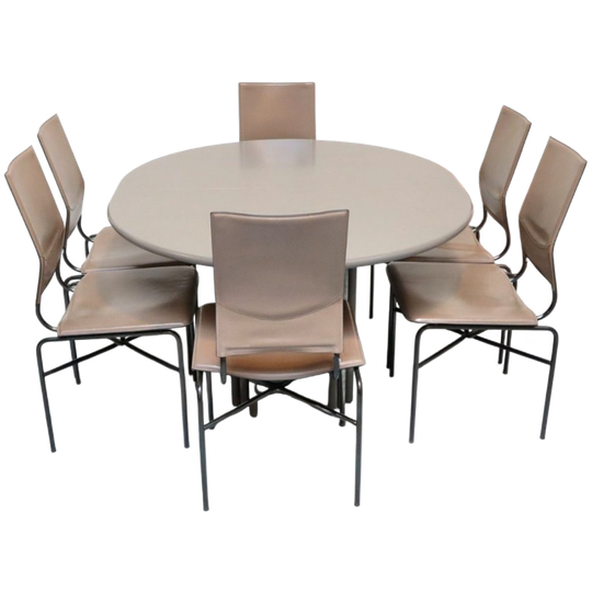 6 X Taupe Leather Dining Chairs / By Ross Littell / Matteo Grassi 1