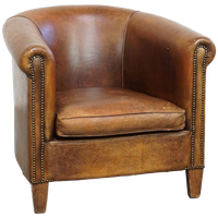 Karaktervolle Vintage Clubfauteuil Van Schapenleer Met Een Afwerking Met Siernagels