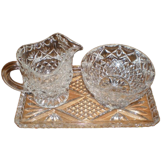 Prachtige Vintage Driedelige Glas Kristallen Roomstel 1