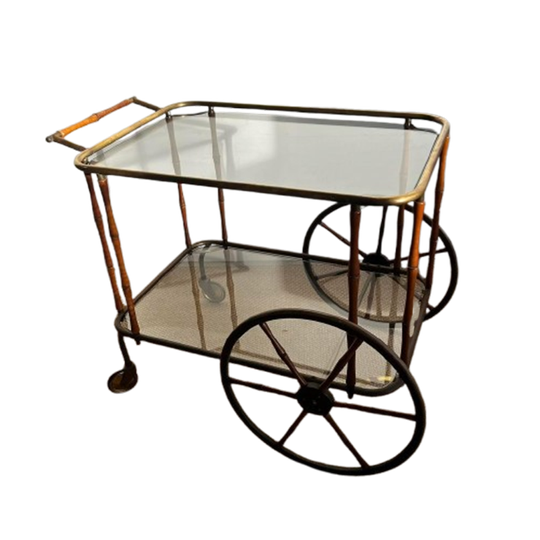 Faux Bamboo Messing Bar Cart Trolley Serveerwagen Vintage 1