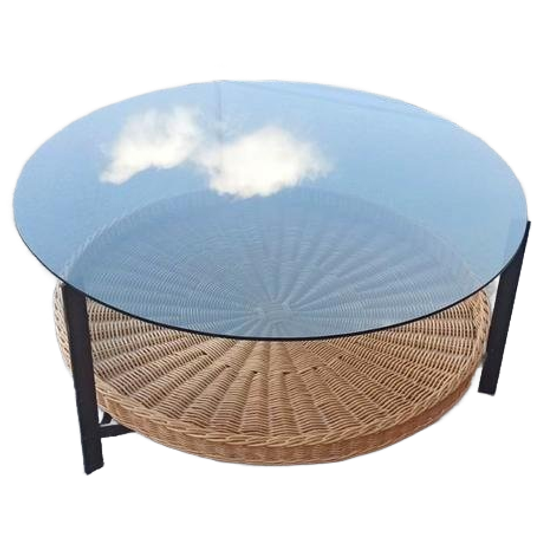 Vintage Glas En Riet Design Salontafel, Rond 1