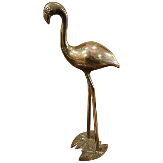 Vintage Messing Flamingo Vogel Jaren 70 Geelkoper 1