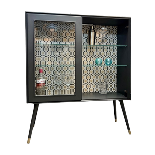 Mid Century Modern Vitrinekast In Grijs Met Goud 1