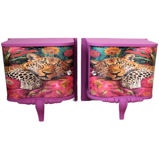 2 Roze Nachtkastjes "slapende Panter" - Eclectisch 1