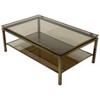 Two Tier Brass And Smoked Glass Coffee Table 1970s thumbnail 1