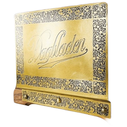 Antiek Messing Art Nouveau Wand Tijdschriftenrek Eiken 1920’s 1