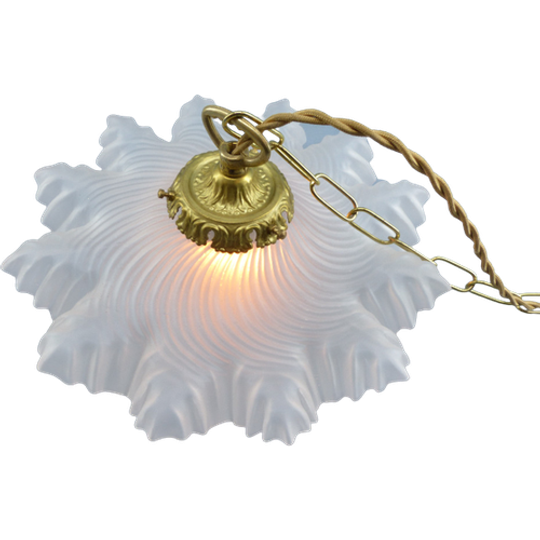 Franse Hanglamp Met Mat Glazen Kap Ook Wel Frosted Glas Genoemd. 1
