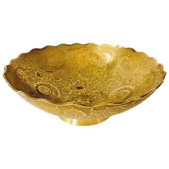 Vintage Oosterse Gegraveerde Peacock Messing Schaal Boho Patronen Bloemen 1930’s 1