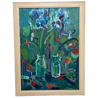 '50 S Vintage Origineel Schilderij Bloemen In Vazen