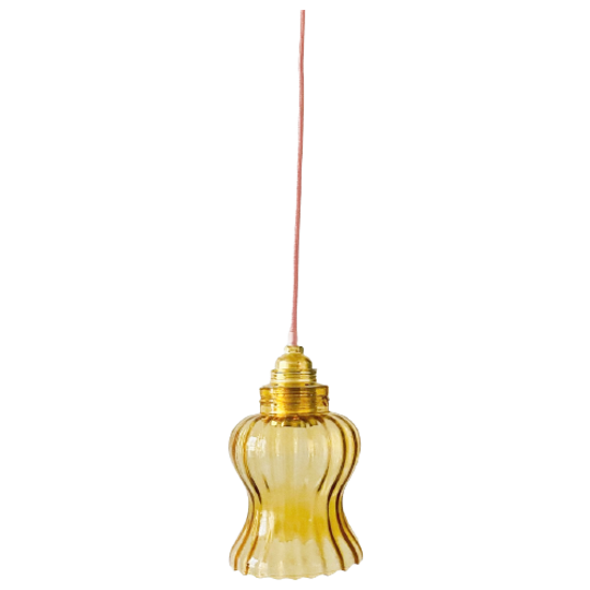 Vintage Hanglampje Geel Glas Roze 1
