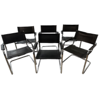 Set Of 6 Vintage Cantilever Chairs In Chrome And Black