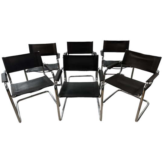Set Of 6 Vintage Cantilever Chairs In Chrome And Black 1
