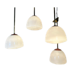 4X Art Deco Klooster-/Schoollampen – Opaline En Messing thumbnail 1