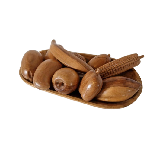 Vintage Fruitschaal Teakhout Met Houten Fruit Beeld Kunst 1