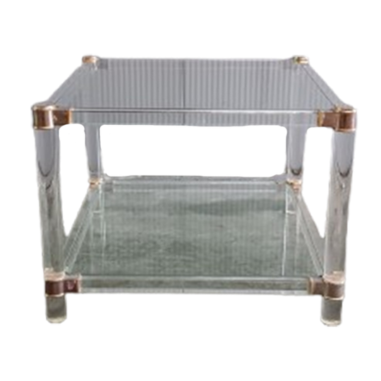 Hollywood Regency Bijzettafel In Plexiglas En Glas 1