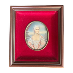 Prachtig Ingelijst Portret Van Een Dame, Miniatuur, 16 X 18 Cm thumbnail 1