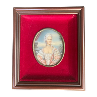 Prachtig Ingelijst Portret Van Een Dame, Miniatuur, 16 X 18 Cm