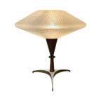 Atomic Tri-Pod Tafellamp Met Glas En Teak , Jaren 50 thumbnail 1