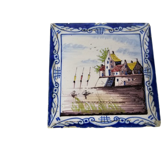 Meerkleurige Landschapstegel Met Lofrand - Utrecht - 19e Eeuw 1