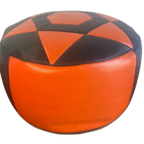Vintage Ronde Poef Zwart Oranje Jaren 70 thumbnail 1