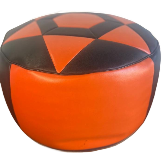 Vintage Ronde Poef Zwart Oranje Jaren 70 1
