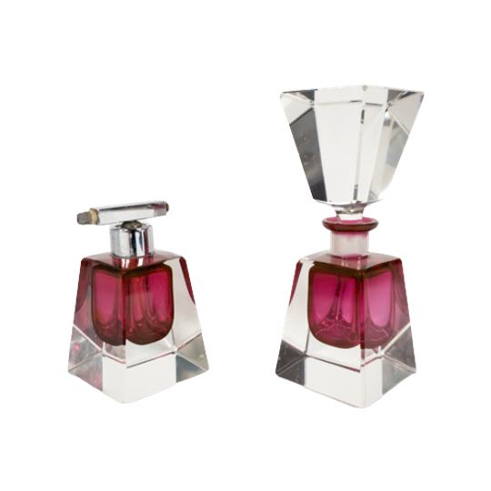 Murano Sommerso - Flavio Poli - Roze En Helder Glas - Parfumfles Met Stop / Verstuiver - 1960's 1