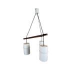 Vintage ‘japandi’ Hanglamp Teak En Opaline thumbnail 1