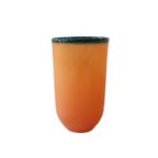 Vintage Vaas Oranje Glas Met Petrol Rand, Bijenkorf Jaren '80 thumbnail 1