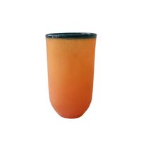 Vintage Vaas Oranje Glas Met Petrol Rand, Bijenkorf Jaren '80