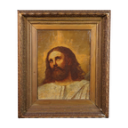 Indrukwekkend Antiek Schilderij Jezus/ Christus, Olieverf thumbnail 1