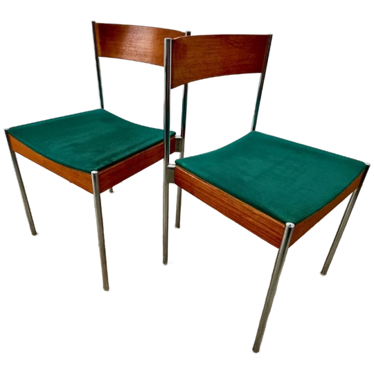 8x Midcentury Eetkamerstoel Casala Modell - Chroom, Hout 1
