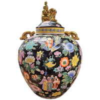 Large Famille Noir Chinese / Porcelain Ginger Jar / Hand Painted / Mille Fleur