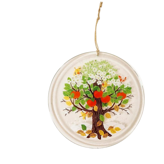 Jaren 70 Vintage Raamhanger Appelboom Schilderij Retro 1