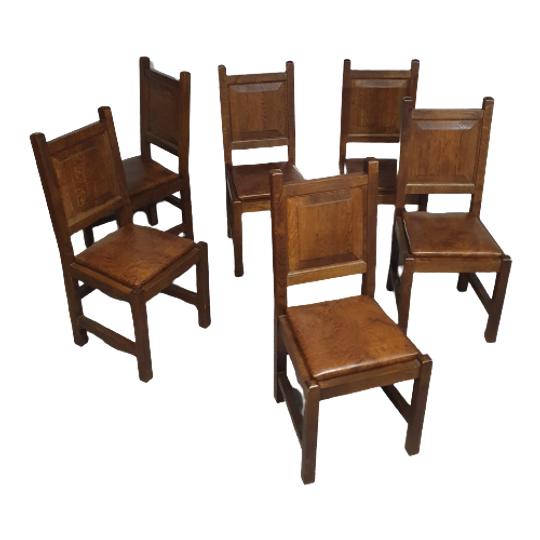 6 X Brutalist Solid Oak Chairs Mid Century 1