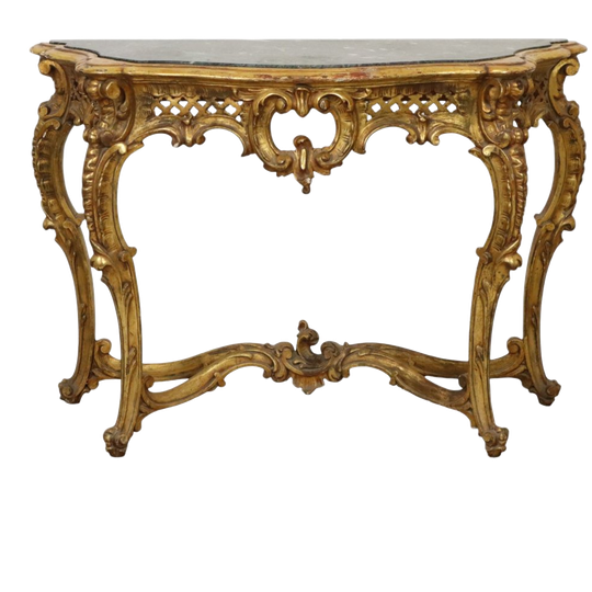Franse Louis Xv Stijl Console Bladgoud Verguld Hout En Marmer 1