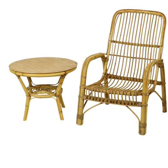 Italiaanse Rotan Fauteuil French Riviera Boho Stijl Bijzettafel 1