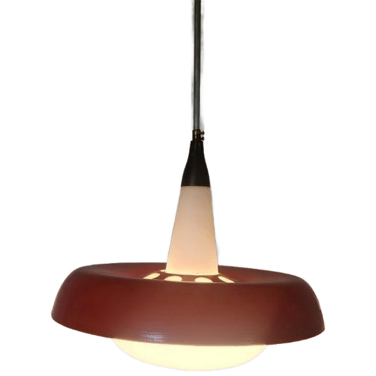 Vintage Opaline Design Hanglamp Rood Wit. 1