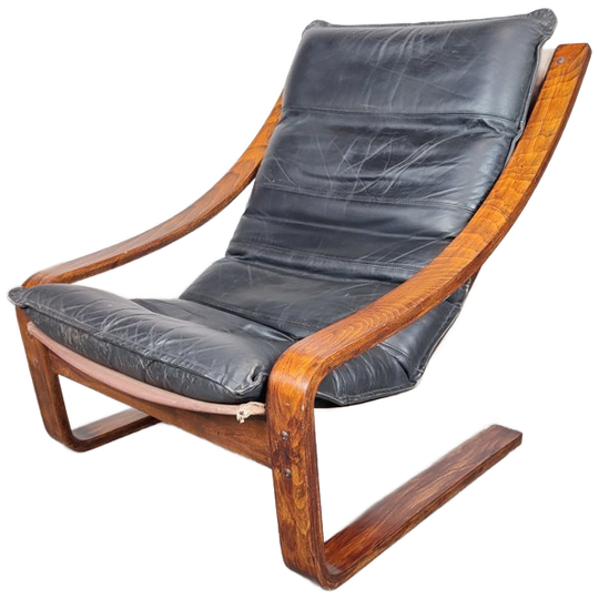 Vintage Fauteuil Met Lederen Kussen 1