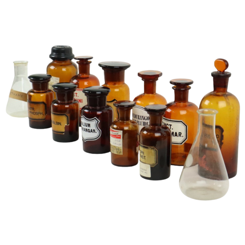 Echte Oude Apotheker Medische Flessen Potten Set Bruin Amber Glas