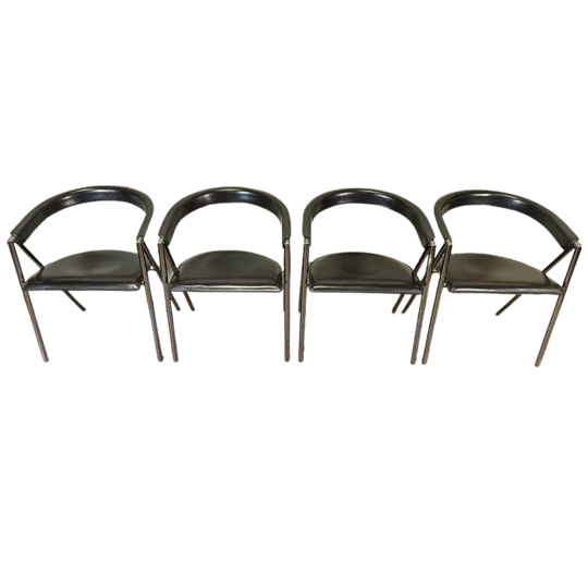 Set Van 4 Vintage Giannina Leren Stoelen, Arrben Italy 1