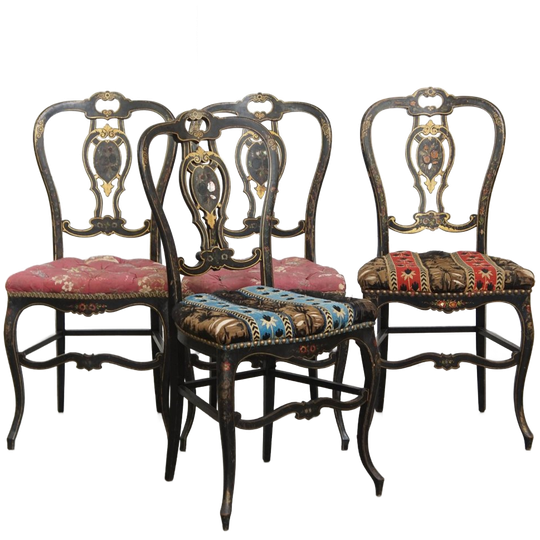 Set Van 4 Unieke En Sierlijke Antieke Franse Napoleon 3 Stoeltjes Ingelegd Met Parelmoer 1