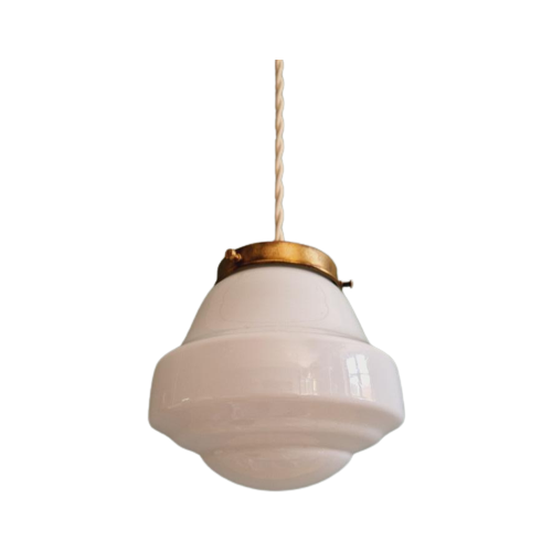 Art Deco Hanglamp In Witte Opaline, Jaren 1920-30