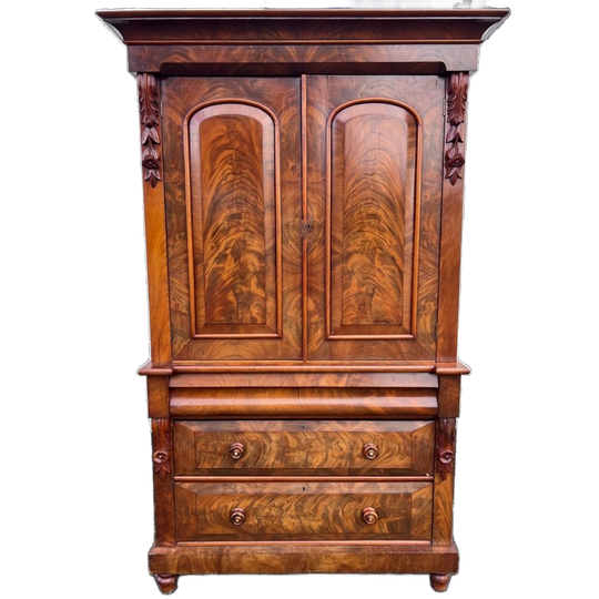 Heel Mooi Antiek Engels Mahonie Driedelig Kabinet, Met Planken En 3 Lades, 210 Cm Hoog 1