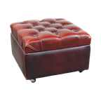 Rode Rundleren Vierkante Chesterfield Hocker/ Opberg Poef thumbnail 1