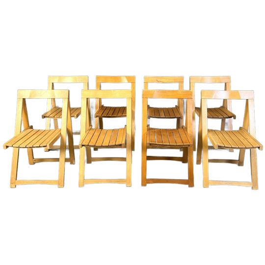 Vintage Wooden Folding Chairs, 1960s Set Of 8 1