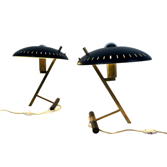 Vintage Louis Kalff Diplomat Or Z Model Table Lamps Set Of 2, 1950s 1