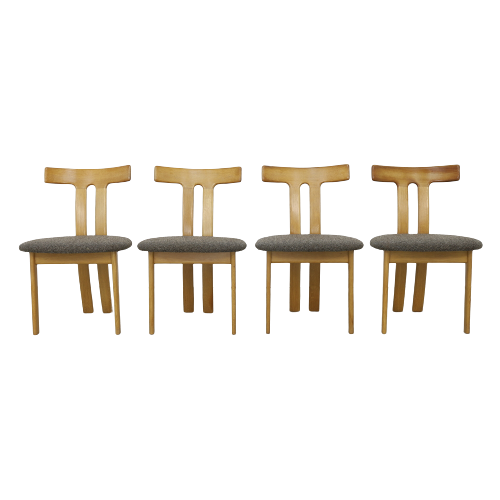 4X Eetkamerstoel T-Chair In Oak And Wool, 1970S