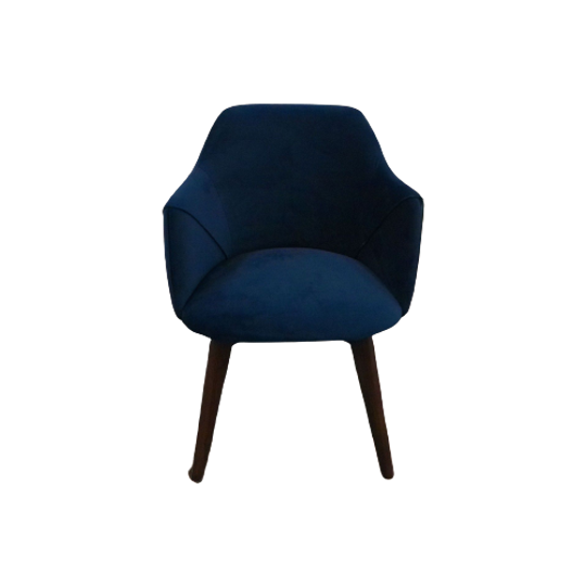 MADE.com Restvoorraad Lule Armstoel Met Armleuning Draaibaar Fluweel Notenhout Blauw 1