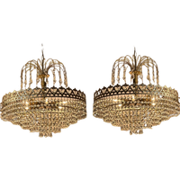 2X Vintage Italiaanse Kroonluchters Hanglampen Kristal